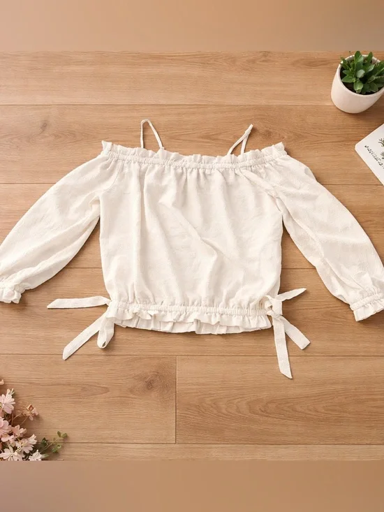 Papermoon Cream Off-Shoulder Tie-Hem Blouse - Picture 2 of 6